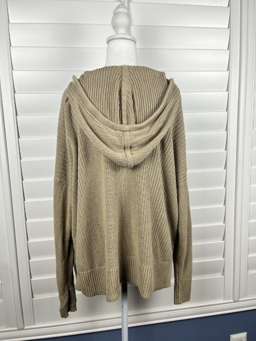 Haven Well Within Women’s Large Tan Linen Cotton Hooded Sweater Oversized Fit - Picture 4 of 6